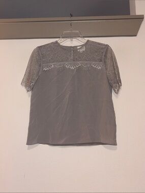 Cami NYC Gray Short Sleeve Silk/Lace Top SZ XS VGUC